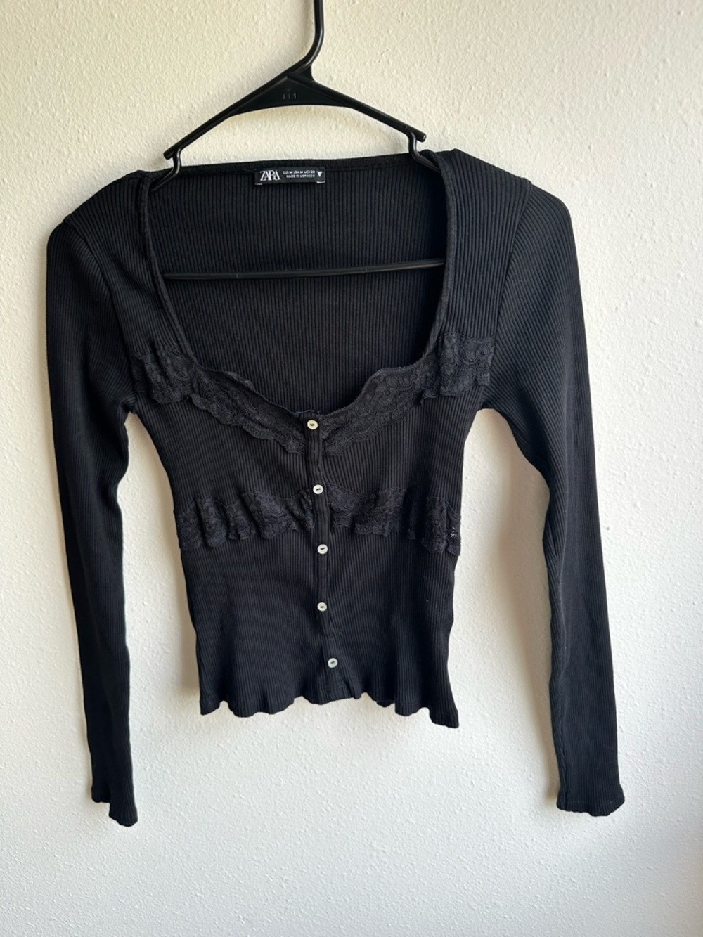 ✨ Zara Black Ribbed Lace Trim Corset Style Top Size M ✨